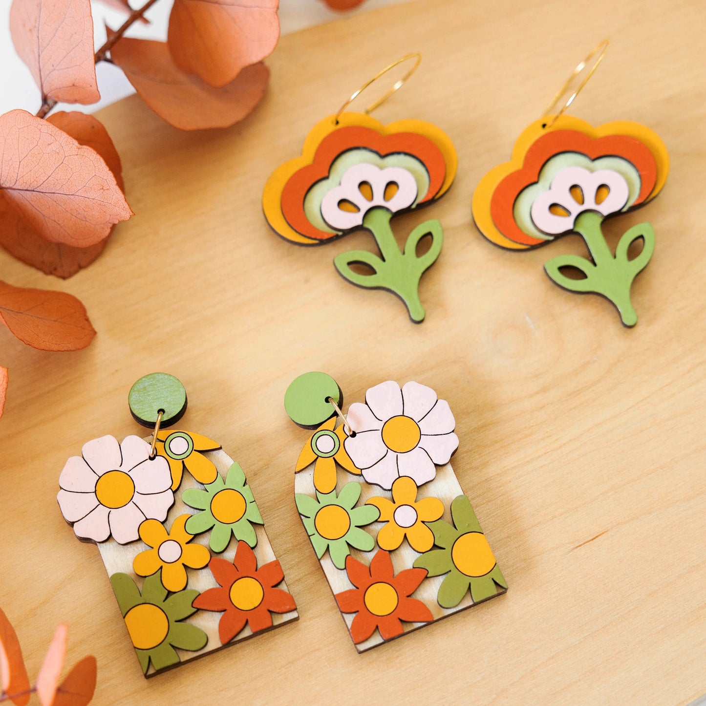 70s Pink Floral Arch Earrings