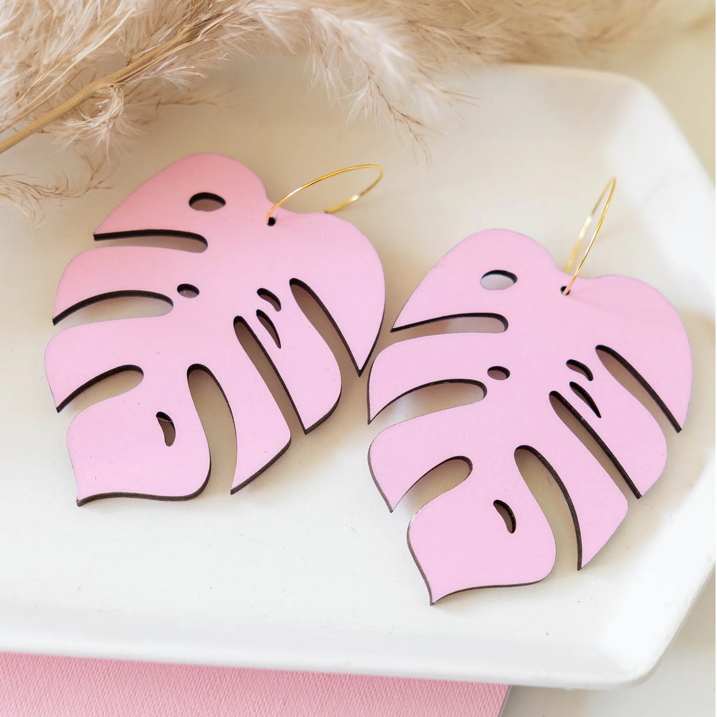 Monstera Statement Hoops - 5 Colors Available