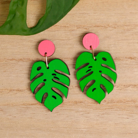 Monstera Pink Dot Dangles