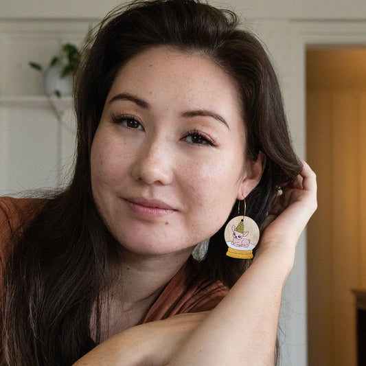 Vintage Deer Snow Globe Hoops