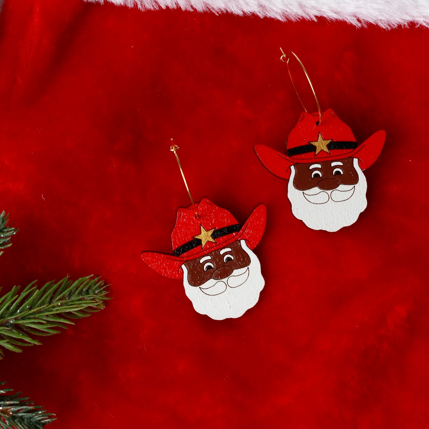 Black Cowboy Santa Hoops