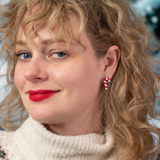 Sparkly Candy Cane Studs