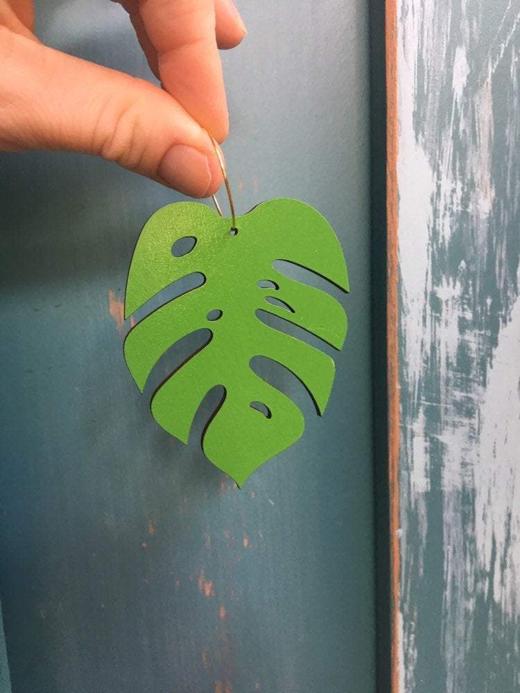 Giant Green Monstera Leaf Hoops Earrings