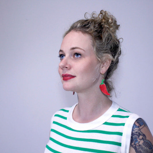Girl wearing Chili Hoops Earrings