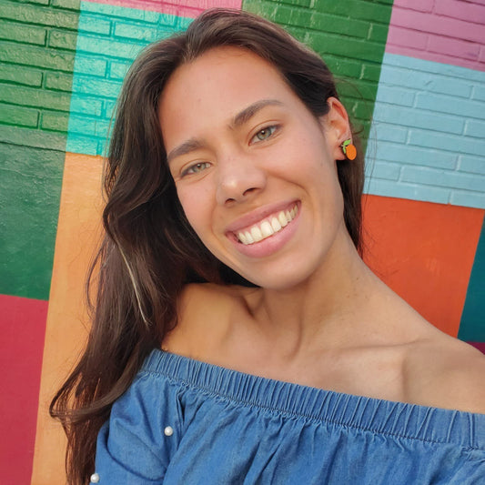 Girl wearing Tangerine Stud Earrings