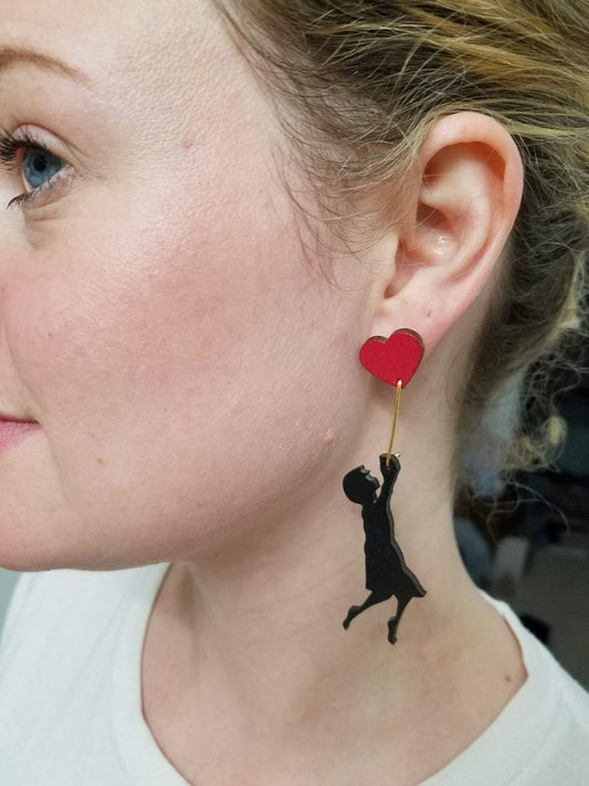 Girl with Balloon Dangles Earrings on cards