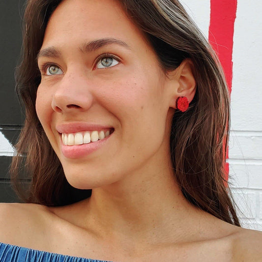 Red Rose Stud Earrings