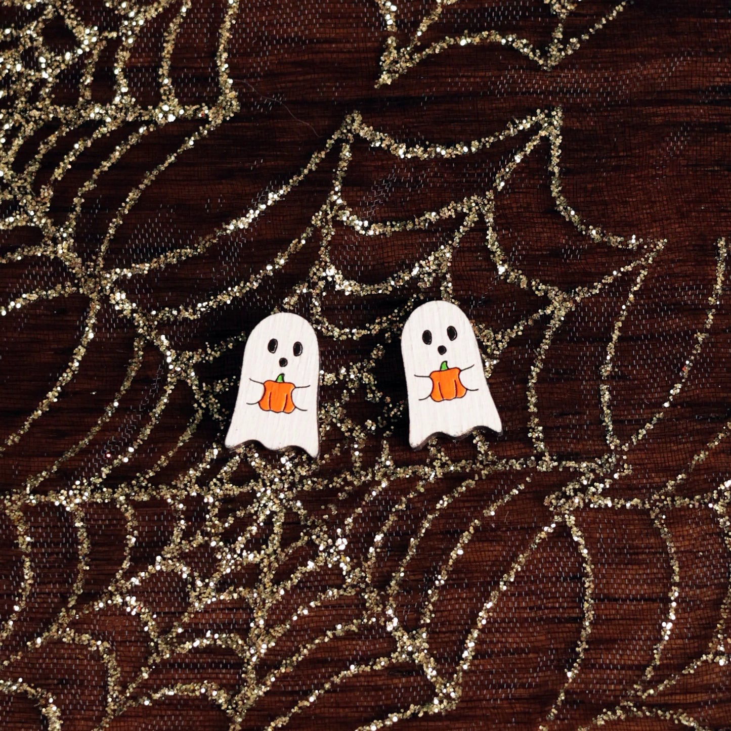 Ghost Orange Pumpkin Studs