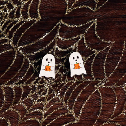 Ghost Orange Pumpkin Studs