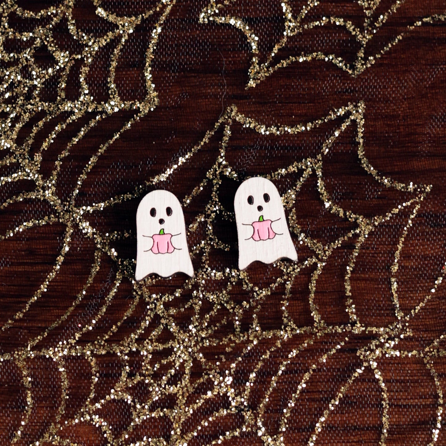 Ghost Pink Pumpkin Studs