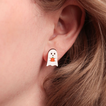 Ghost Orange Pumpkin Studs