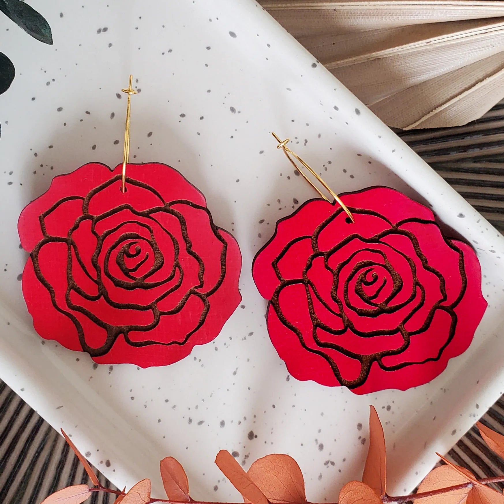 Red Rose Hoop Earrings