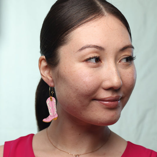 Pink Cowgirl Boot Hoop Earrings