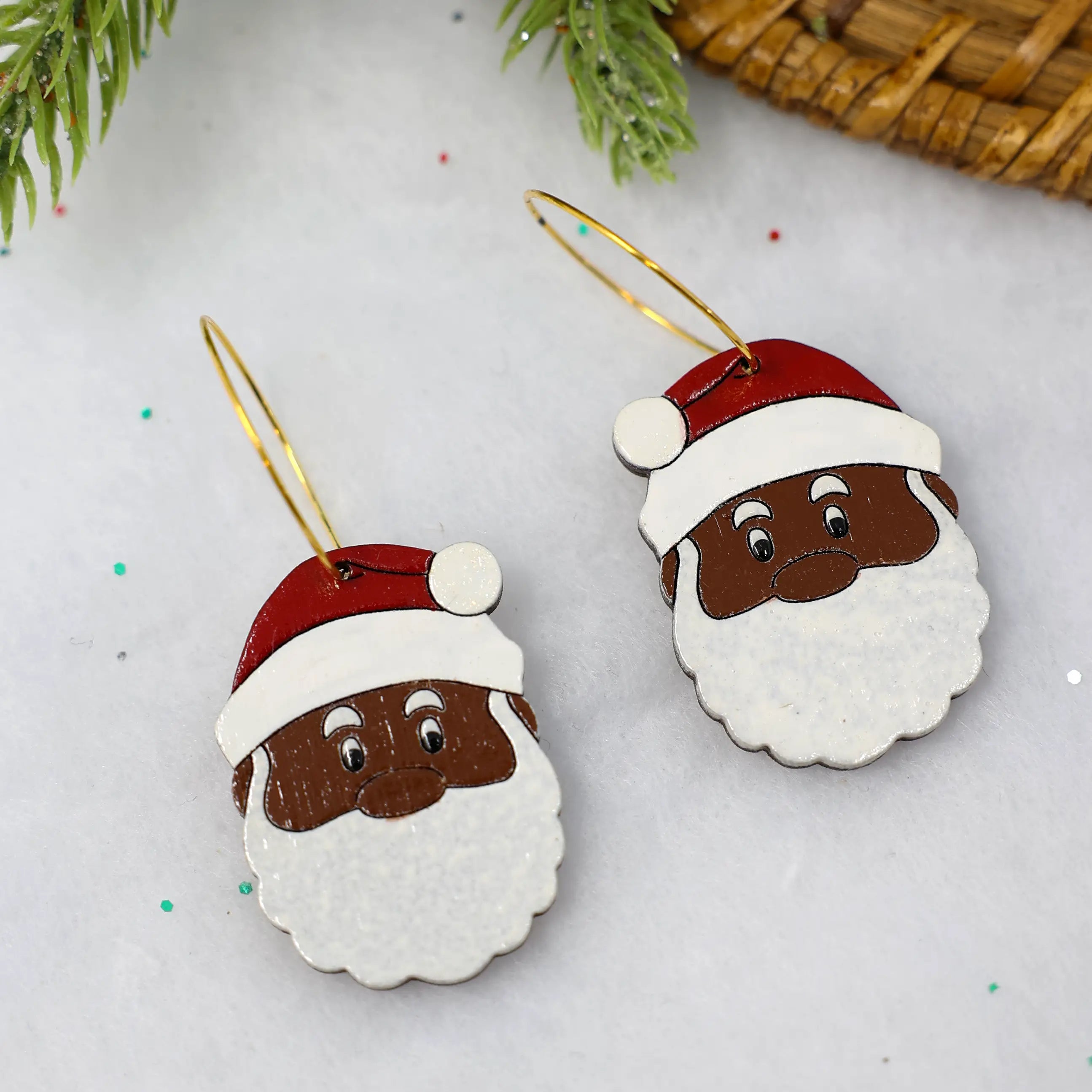 Black Santa Hoop Earrings