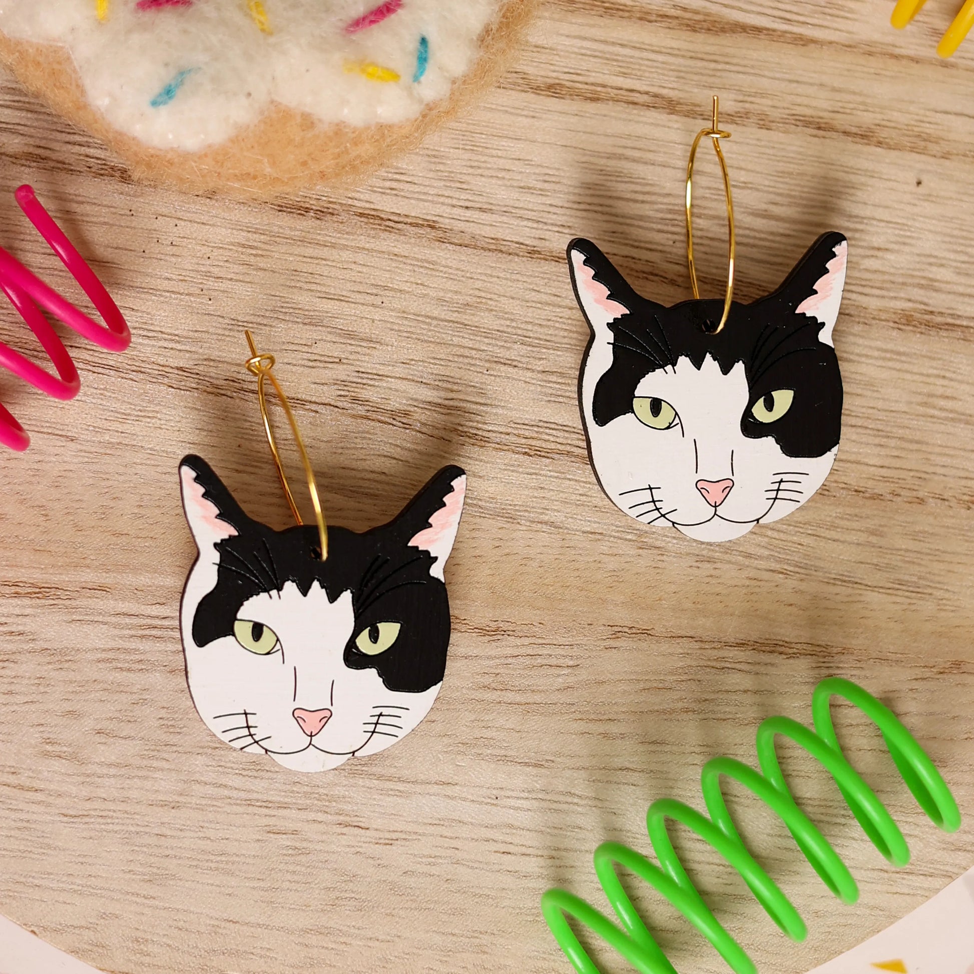 Black and online white cat earrings