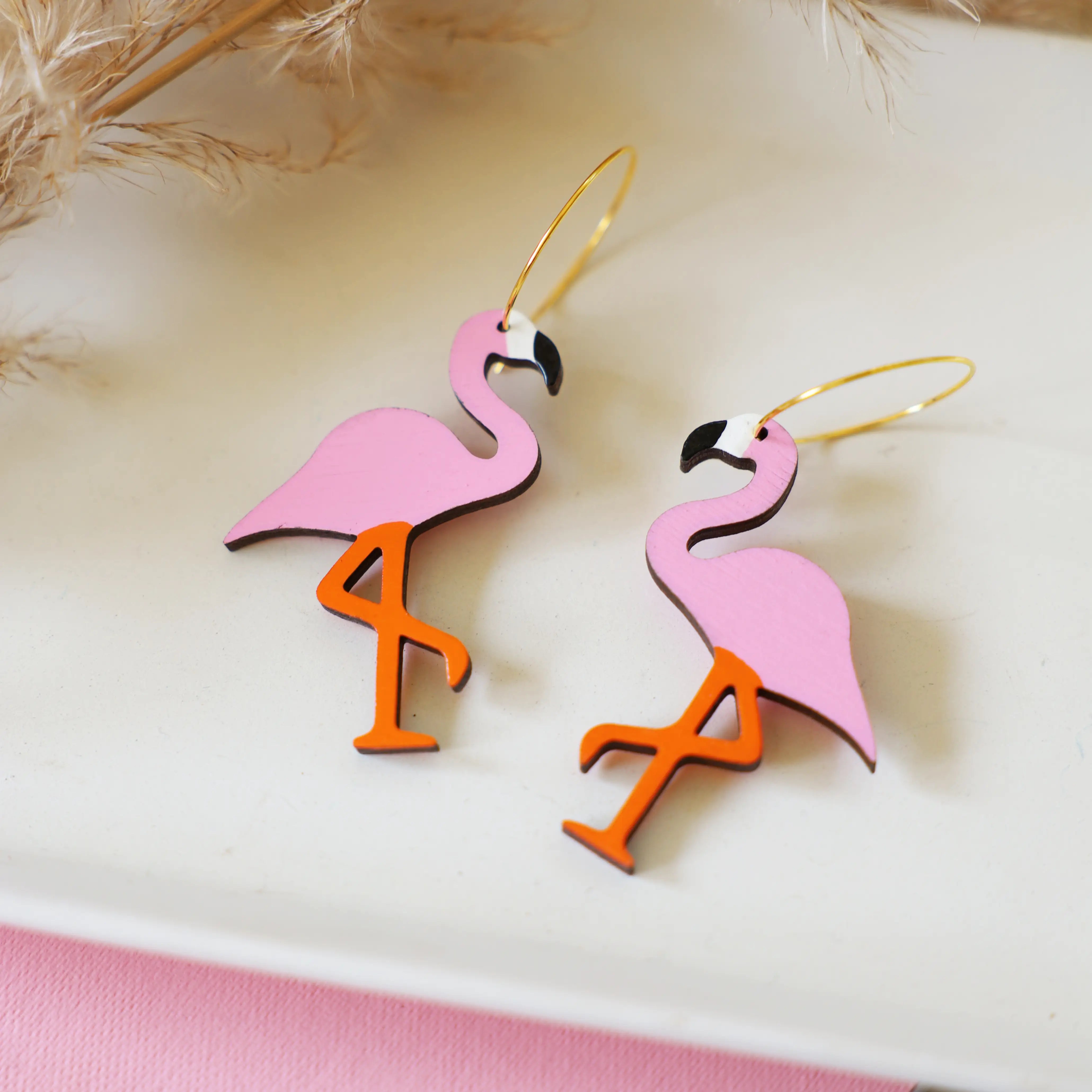Pink Pastel Flamingo Hoop Earrings