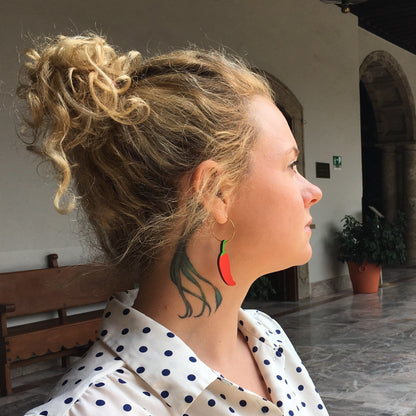 Girl wearing Chili Hoops Earrings in Mexico