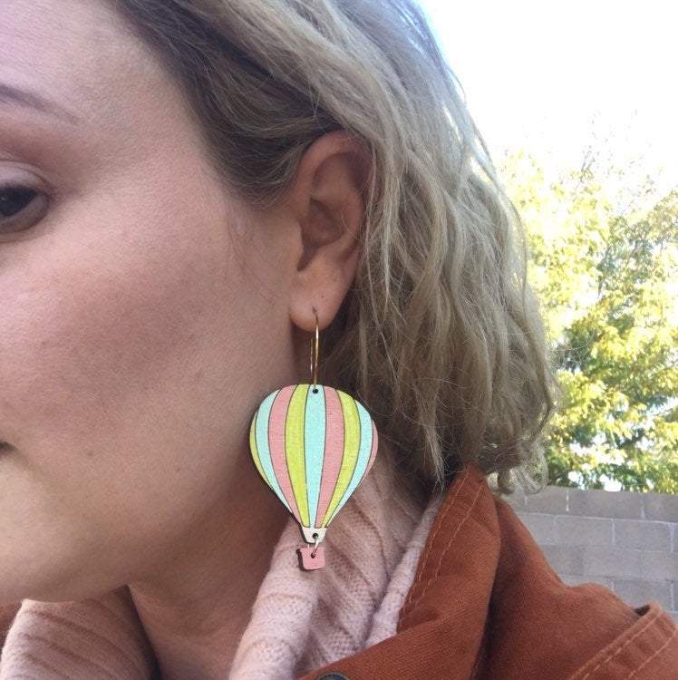 Girl wearing Hot Air Balloon Earrings