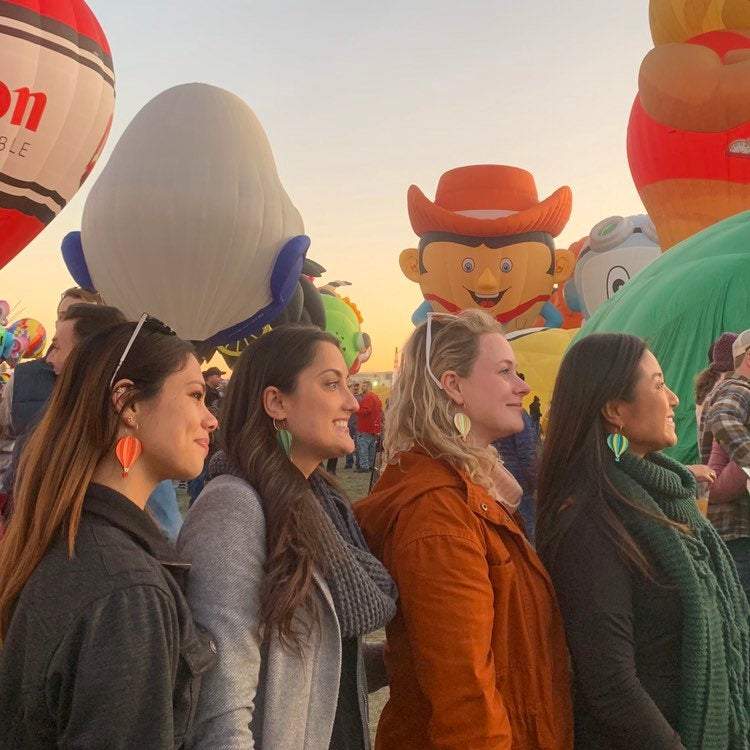 Girls wearing Hot Air Balloon Earrings, Balloon Fiesta