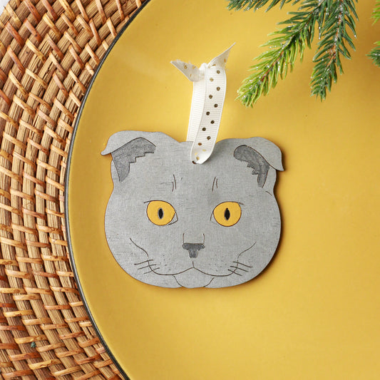 Grey Scottish Fold Cat Ornament