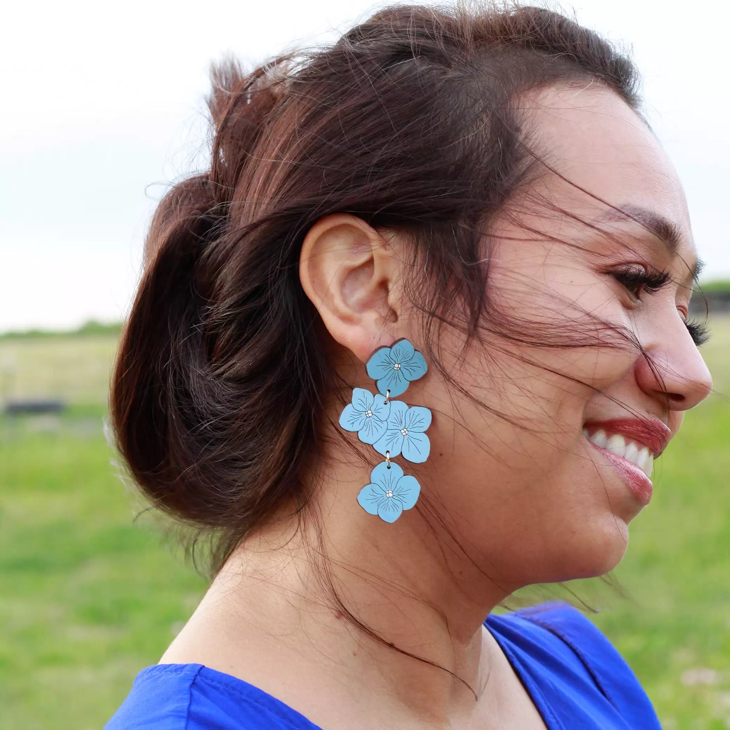 Powder Blue Hydrangea Statement Earrings