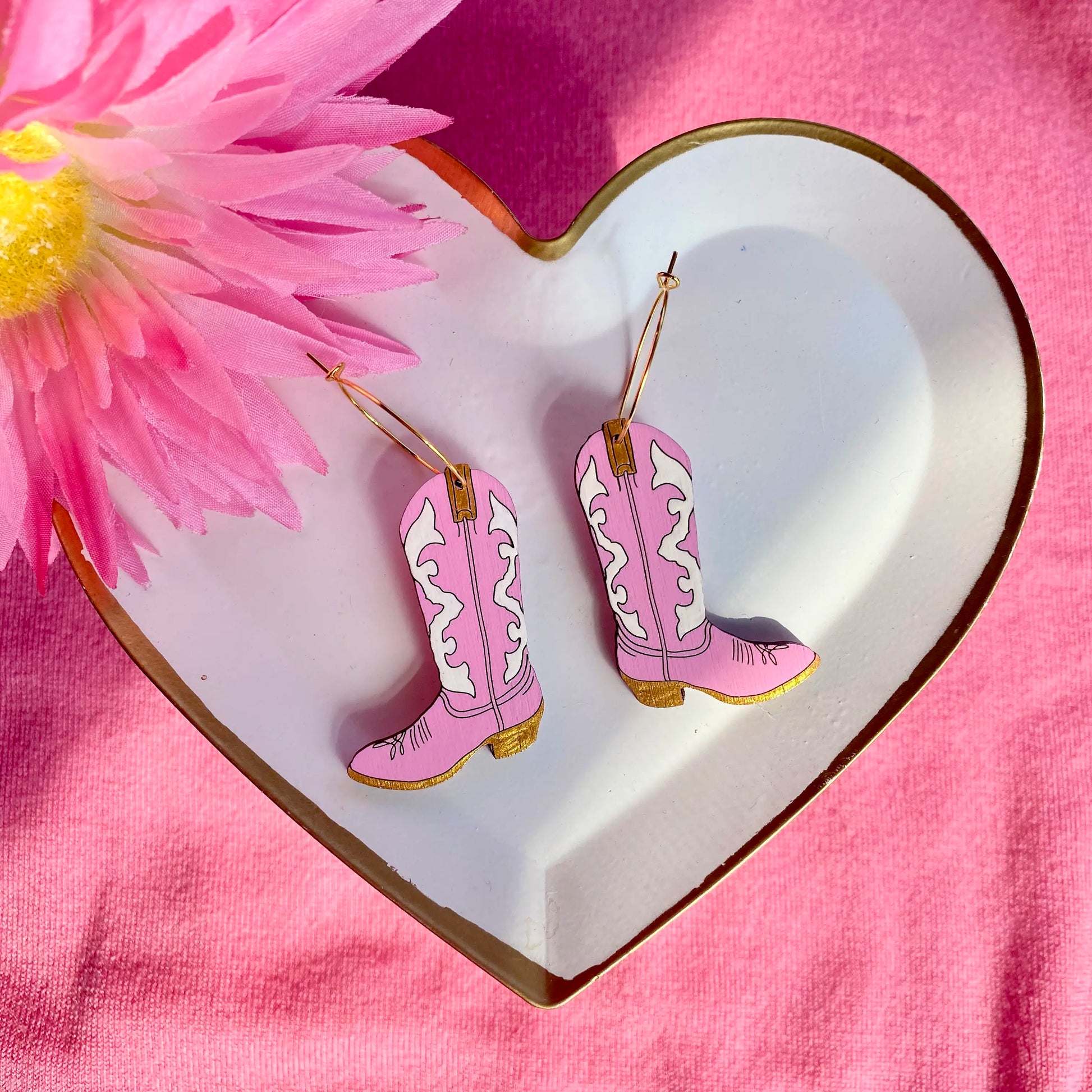 Pink Cowgirl Boot Hoop Earrings