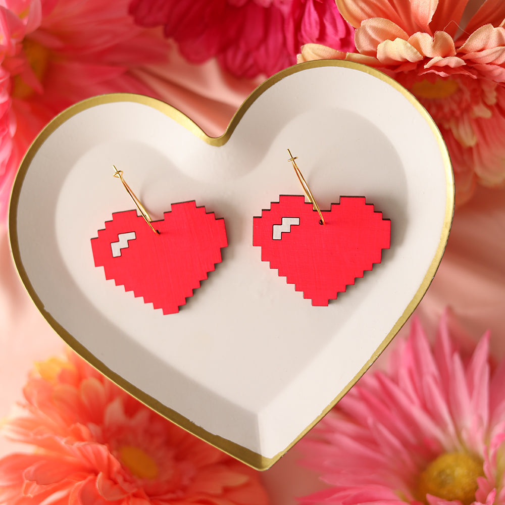 Pixelated Heart Hoop Earrings