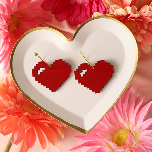 Red Pixelated Heart Hoops