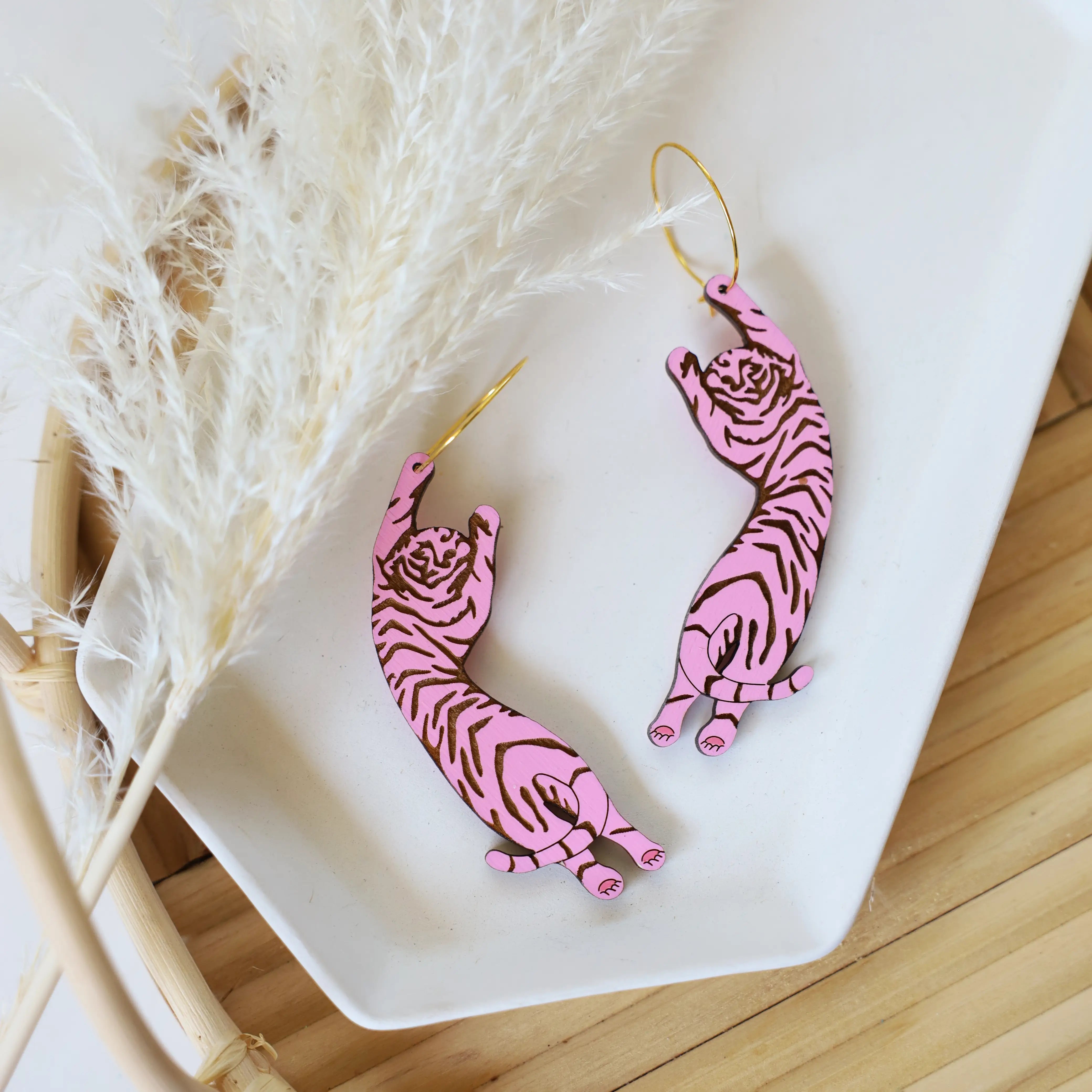 Tiger Hoop Earrings - 4 Colors Available