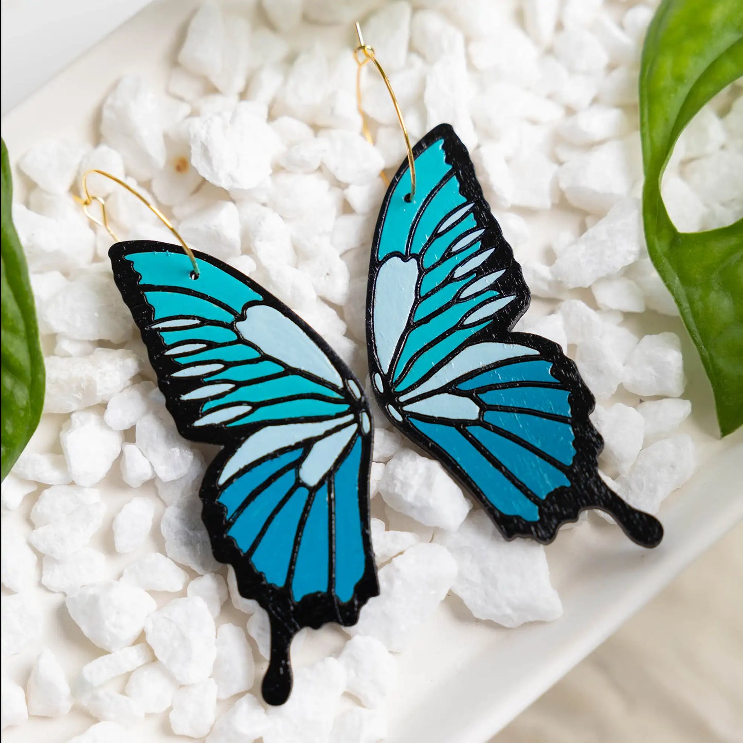 Blue Fantasy Butterfly Hoops