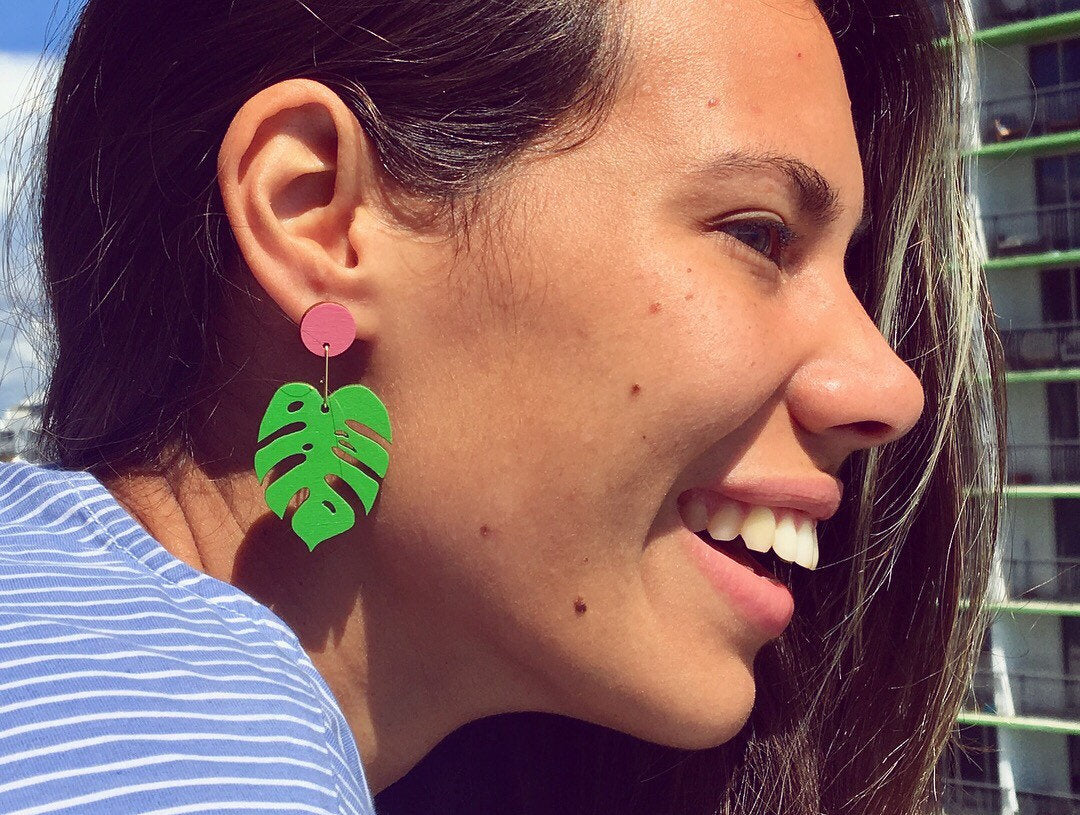 Monstera Pink Dot Dangles